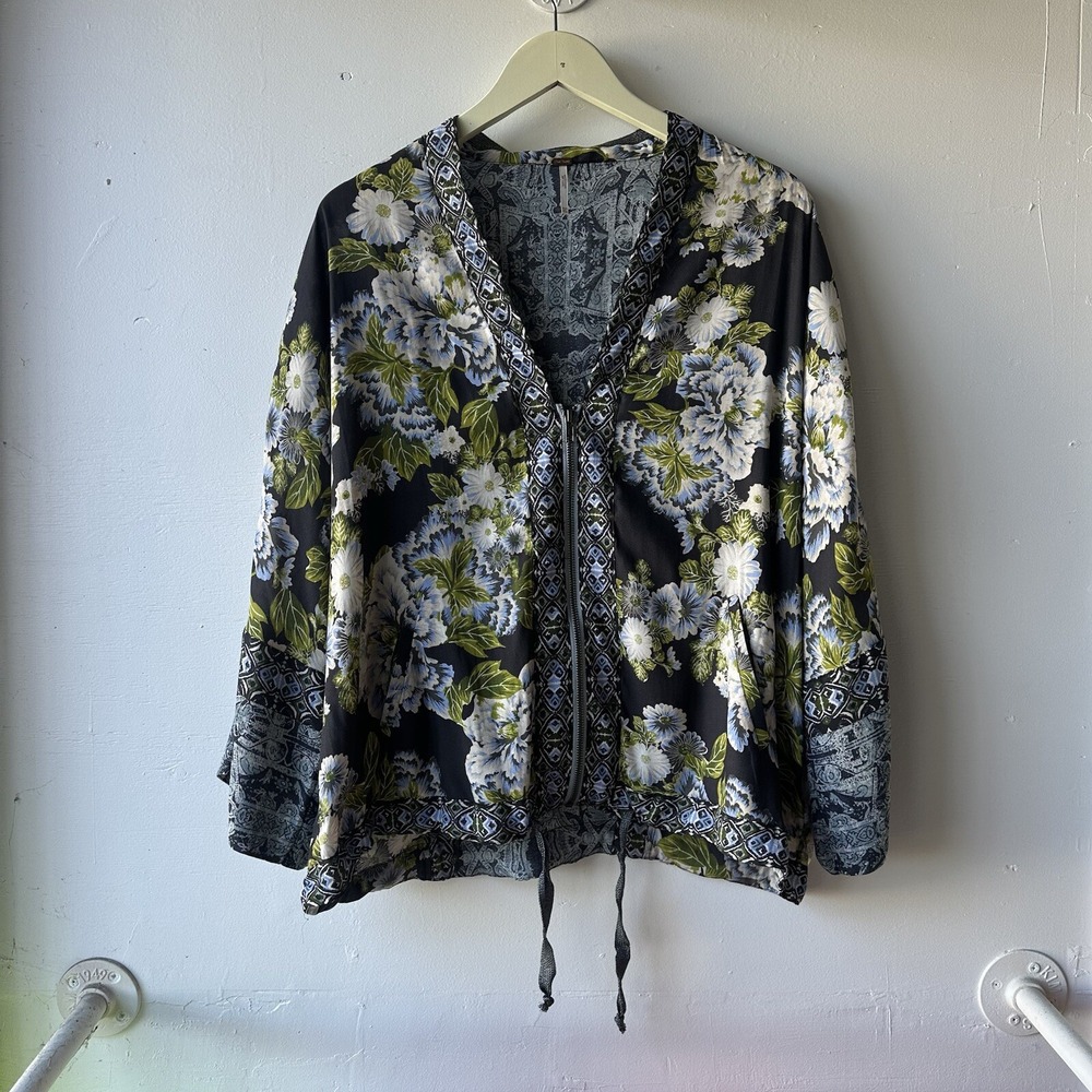Free People Wildflower Kimono 3/4‎ Sleeve Zip Front Top Size XS/S